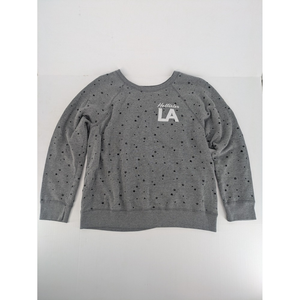 Hollister Sweatshirt Womens Large Gray Stars Print LA Logo Celestial Loose‎ Boxy
